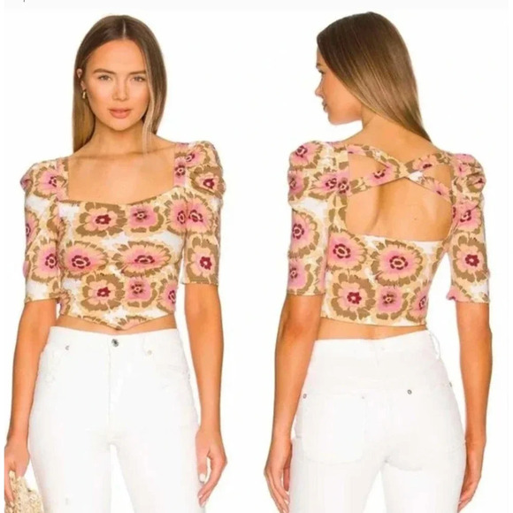 Free People Give Me More Multi Floral Ivory Combo Crop Top Size Small - Picture 1 of 9